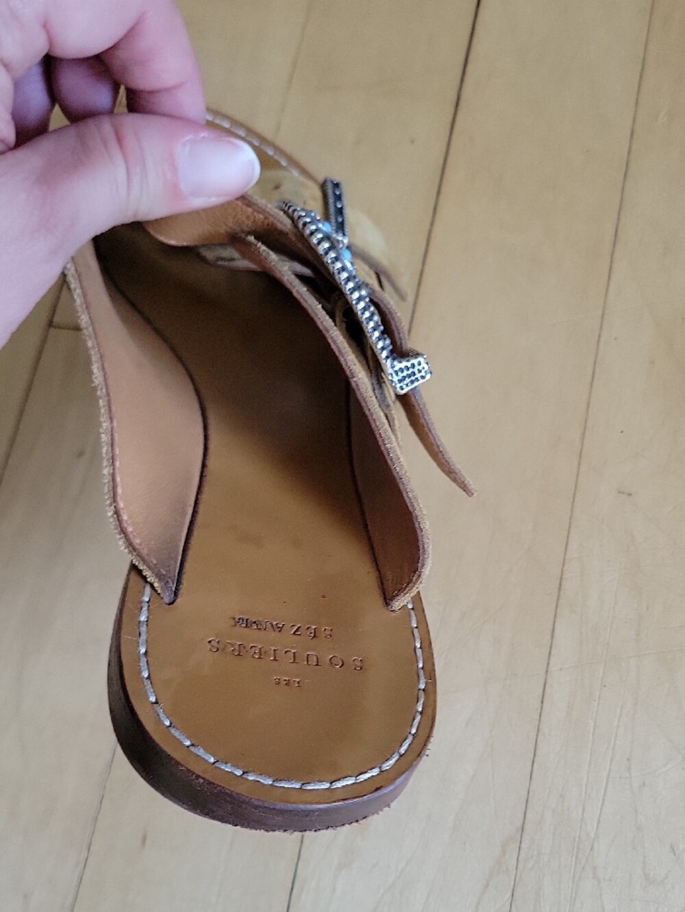 Sezane Jade Low Mules Tan Suede Slide Sandals with Silver Turquoise Buckles - 37 - Picture 11 of 13